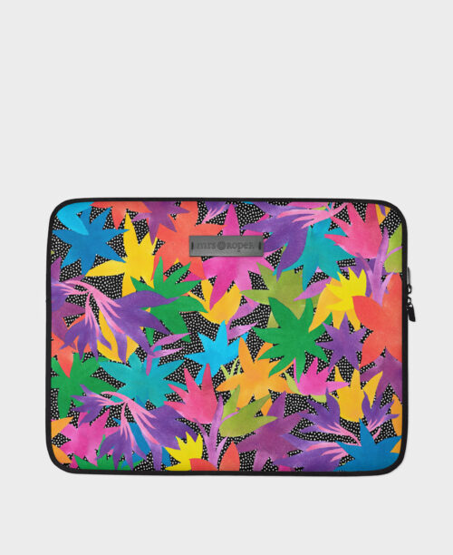 Funda de ordenador con estampado de flores multicolor, realizada en neopreno de la marca mrs Roper.